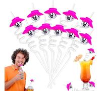Morofme Lot de 10 mini pailles disco cowboy cowgirl rose chapeau paille réutilisable en plastique rétro pour les années 70, discothèque, bachelorette, maison, bar, karaoké, décorations de fête
