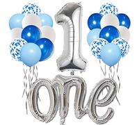 Morofme Lot de 22 ballons en aluminium argenté de 101 cm avec ballon à l'hélium, en forme de chiffre, ballons à confettis pour décoration d'anniversaire, de fête de 1er an