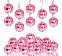 Morofme Lot de 24 boules disco roses à suspendre - Mini boules disco - Décoration de gâteau - Avec corde - Pour DJ, club, Noël, Saint-Valentin, arbre de mariage