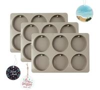 Morofme Lot de 3 moules en silicone - 6 cavités rondes - Moules plats et ronds - En résine époxy - Avec trou de suspension - Pour bijoux, porte-clés, pendentifs de bricolage