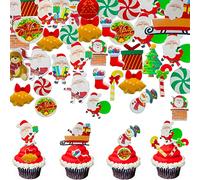 Morofme Lot de 300 décorations comestibles pour gâteaux de Noël - En papier gaufrette comestible - Père Noël, sapin de Noël, bonhomme de neige - Pour fête à thème de Noël