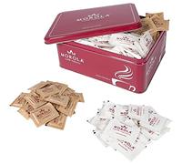 Morola Caffè Italiano - Sugar Mix 300 Pieces - Kit 150 Sachets de Sucre Blanc et 150 Sachets de Sucre Brun + Boîte Métallique - Set D'Accessoires Pour le Café - Doses Individuelles - Made in Italy