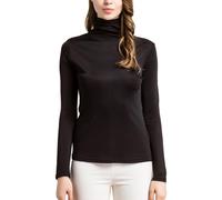 MOROUTLINE Hauts en soie à col roulé et manches longues en soie - Haut à couche thermique ultra douce - T-shirt fin à col haut, noir, Taille M