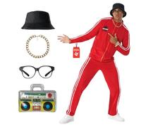 Morph Costume Années 90, Survêtement Rayé Rouge Hip Hop, Déguisement Rétro Amusant pour Fêtes et Événements, L