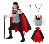 Morph Costume Dracula Enfant, Deguisement Vampire Halloween | Haut, Cape, Médaillon & Canne, Look Vampire Élégant, À Enfiler, Parfait pour Halloween, Idéal pour les Jeux de Rôle