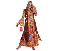 Morph Costume Long Hippie Femme, Déguisement Années 70, Tenue Hippy Soirée, XXL