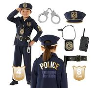 Morph Costume Policier Enfant, Déguisement Halloween, Tenue de Police pour Enfants, 7-9 Ans