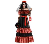 Morph Costume Senora Dia de los Muertos, Robe La Catrina Halloween Femme, XXL