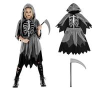 Morph Déguisement Faucheuse Enfant, Costume Halloween Squelette, Tenue Fille Faucheuse, L