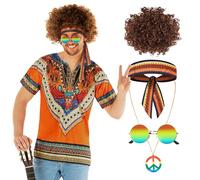 Morph Déguisement Hippie Homme, Costume Années 70 Vintage, Tenue Rétro Carnaval ou Fête à Thème, XL