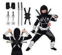 Morph Deguisement Ninja Enfant, Costume Guerrier Halloween | Combinaison Argentée, Gants, Accessoires & Sac à Dos, Look de Ninja, Parfait pour Halloween, Idéal pour les Jeux de Rôle