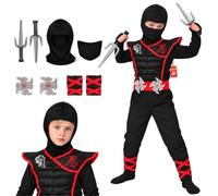Morph Deguisement Ninja Enfant, Costume Ninja Halloween Garcon | Combinaison Noire à Capuche, Cache-Visage & Gants, Look Guerrier Furtif, À Enfiler, Parfait pour Halloween
