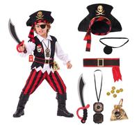 Morph Deguisement Pirate Enfant, Costume Pirate Halloween Garcon | Chapeau, Bandana, Cache-Œil, Ceinture & Accessoires, Style Pirate, Parfait pour Halloween, Idéal pour les Jeux de Rôle