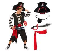 Morph Deguisement Pirate Enfant, Costume Pirate Halloween Garcon | Chapeau, Cache-Œil, Ceinture, Chemise, Pantalon & Sabre, Parfait pour Halloween, Idéal pour les Jeux de Rôle