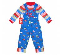 Morph Deguisement Poupee Effrayante Enfant, Costume Halloween | Salopette Bleue & Haut Rayé à Manches Longues, Look Poupée Maléfique, Parfait pour Halloween, Idéal pour les Jeux de Rôle