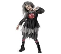 Morph Deguisement Zombie Enfant, Costume Halloween Fille | Robe Grise Déchirée, Modèle Effrayant, Fermeture Auto-Agrippante, Parfait pour Halloween, Idéal pour les Jeux de Rôle