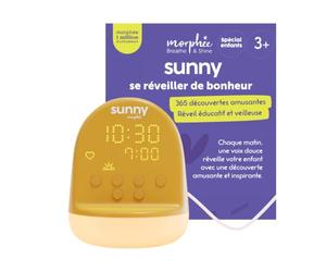 Morphée Sunny - Réveil Enfant éducatif et veilleuse dès 3 Ans - sans Ondes | 365 découvertes, défis et pensées positives - Réveil pédagogique jour/nuit avec veilleuse intégrée - Sans écran - Dès 3 ans