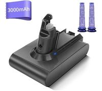 Morpilot Batterie de Remplacement pour Dyson V6 Séries, 21.6V 3000mAh Li-ion, avec 2PCS Pre Filtréries DC58 DC59 DC61 DC62 DC72
