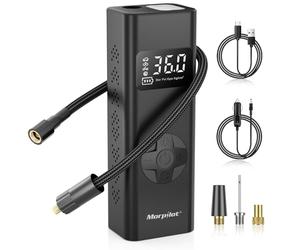 Morpilot Compresseur d'Air Portatif 7800mAh 150PSI, Gonfleur Pneus de Voiture Sans Fil avec Prise Allume-cigare, Manomètre, Lumière LED, Tuyau de 30cm, 3 Aiguilles pour Voitures Motos Vélos et Ballons
