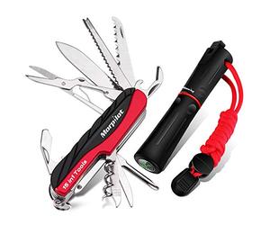 Morpilot Couteau Suisse 15-en-1 et Pierre à Feu 5-en-1, Kit de Survie Multitool avec Tournevis, Ouvre Boite et Boussole