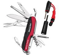 Morpilot Couteau Suisse et Flintstone Set, 15 en 1 Couteau Polyvalent et Allume-feu 5 en 1 avec Sifflet, Tournevis, Ciseaux, Scie, Boussole pour Camping, Randonnée et Urgence