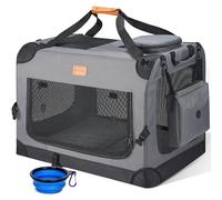 Morpilot Grand Sac de Transport pour Chien et Chat - Cage de Voyage Pliable à côtés Souples pour Chien de 18 kg Maximum avec gamelle Pliable, bandoulière et Poches de Rangement, Gris,L