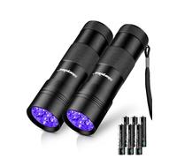 Morpilot Lampe Torche UV 395nm 12 LED Lumière Noire Ultraviolette, 6 Piles AAA Fournies Détecteur d'Urine pour Chien/Chat UV Resine, Mini Torche 2 Pack
