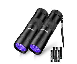 Morpilot Lampe Torche UV 395nm 12 LED Lumière Noire Ultraviolette, 6 Piles AAA Fournies Détecteur d'Urine pour Chien/Chat UV Resine, Mini Torche 2 Pack