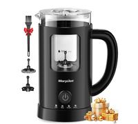 Morpilot Mousseur à lait électrique, 130-600 ml, 550 W, 4 en 1, pour chaud et froid, verre visuel, design latte, noir