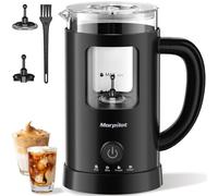 Morpilot Mousseur à lait électrique 4 en 1 pour chaud et froid, 550 W, 600 ml, design latte, verre visuel, facile à nettoyer, noir