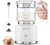Morpilot Mousseur à lait électrique, 500 ml, 600 W, 4 en 1, pour chaud et froid, passe au lave-vaisselle, verre visuel, design latte, blanc