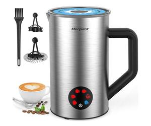 Morpilot Mousseur à Lait Electrique 6 EN 1, 150-350ml, Chocolatière et Emulsionneur pour Mousse Chaud et Froid, Chauffe-lait, Chocolat, Revêtement Antiadhésif, Acier Inoxydable