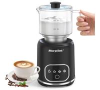 Morpilot Mousseur à lait électrique en verre 4 en 1, beau à voir, capacité 300 ml cappuccino ou 600 ml de lait chaud, design fendu, noir