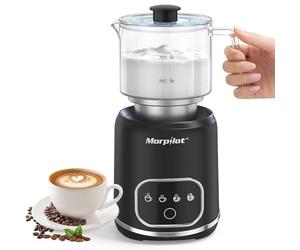 Morpilot Mousseur à lait électrique en verre 4 en 1, beau à voir, capacité 300 ml cappuccino ou 600 ml de lait chaud, design fendu, noir