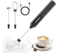 Morpilot Mousseur à Lait Rechargeable USB avec 2 Têtes en Acier Inox, Mini Fouet Électrique Portable avec 3 Vitesses pour Café, Crème, Cappuccino, Latte, Œufs, Jus