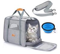 Morpilot Sac Chien, Caisse de Transport Respirant et Pliable Cage Chat avec Matelas en Peluche Amovible + Bol (47 * 32 * 36 cm)