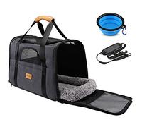 morpilot Sac Chien,Caisse de Transport Respirant et Pliable Cage Chat avec Matelas en Peluche Amovible + Bol 46 32 36 cm