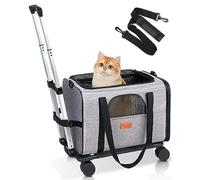 Morpilot Cat Carrier with Wheels Airline Approved, Pet Dog Carrier with Wheels for Small Dogs, Rolling Cat Carrier for Large Cats Puppy Stroller Detachable and Foldable Pet Travel Bag Gray