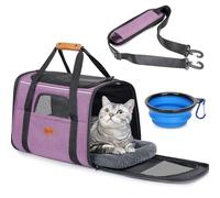 Morpilot Sac de Transport pour Chat - Approuvé par Les compagnies aériennes, Sac Portable pour Chien avec Ouverture sur Le Dessus en Maille Respirante/Tapis Amovible, bandoulière et Bol réglables