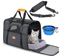 Morpilot Sac de Transport pour Chiens ou Chats - Cage avec Fermeture éclair de sécurité - Bol Pliable - Approuvé par la Compagnie aérienne, Noir