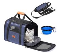 Morpilot Sac Transport Chat Chien, Caisse de Transport Chat Respirant et Pliable Cage Transport Chat avec Matelas en Peluche Amovible + Bol (Accepté au Maximum 15lbs/7kg，44 * 31 * 34cm)