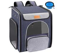 Morpilot Sac Transport Chat, Sac à Dos pour Chat et Petit Chien, Sac a Dos Transport Chien Respirant et Pliable avec Laisse de Sécurité Intérieure + Bol, Idéal pour Voyage en Train/Voiture/Avion