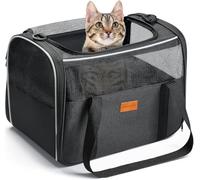 Morpilot Sac Transport Chat, Sac Transport Chien Respirant et Pliable, Caisse de Transport Chat avec Bandoulière Réglable, Cage Transport Chat avec Matelas en Peluche Amovible+Bol