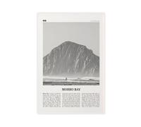 Morro Bay - Impression sur toile de plage noire et blanche, Californie, États-Unis, Amérique du Nord - Carte de ville rétro - Paysage de voyage - Décoration murale moderne pour salon, chambre à