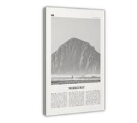 Morro Bay - Impression sur toile de plage noire et blanche, Californie, États-Unis, Amérique du Nord - Carte de ville rétro - Paysage de voyage - Décoration murale moderne pour salon, chambre à