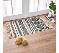 MORROWCAMP Tapis Bohème 90 x 60 cm en Coton Lavable avec Franges - Motif Géométrique, Antidérapant, Tissé à la Main pour Salon, Chambre, Couloir, Entrée, Cuisine - Déco Chic et Confortable