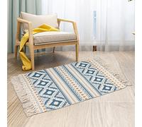 Morrowcamp Petit tapis bohème en coton tissé avec pompons, lavable, 90 x 60 cm, style rustique, bohème, vintage, pour cuisine, salle de bain, chambre, buanderie, entrée, intérieur