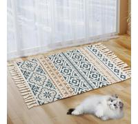 Morrowcamp Petit tapis bohème en coton tissé avec pompons, lavable, 90 x 60 cm, style rustique, bohème, vintage, pour cuisine, salle de bain, chambre, buanderie, entrée, intérieur