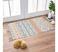 MORROWCAMP Tapis Bohème 90 x 60 cm en Coton Lavable avec Franges - Motif Géométrique, Antidérapant, Tissé à la Main pour Salon, Chambre, Couloir, Entrée, Cuisine - Déco Chic et Confortable