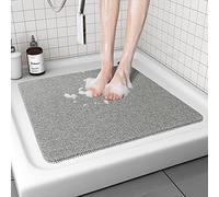 MORROWCAMP Tapis de Douche Antidérapant, 60 x 60 cm Tapis de Bain Carré en Luffa avec Drain, Tapis de Salle de Bain à Sol Mouillé, Tapis de Douche en PVC, Séchage Rapide (Gris)